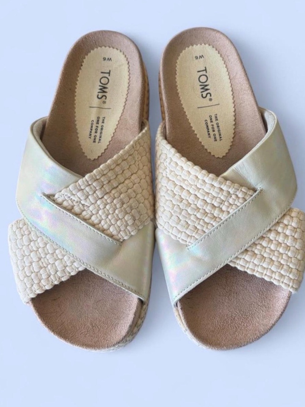 TOMS Women's Cream Iridescent Crossband Slide Sandals